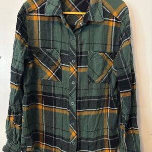 La Hearts Green and Yellow Plaid Shirt